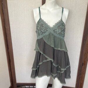 Asymetrical layered Lacy Green Grey Babydoll Camisole